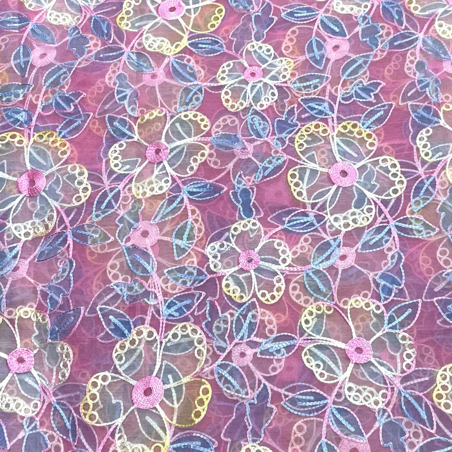 Classic Pink Professional Print Thread Embroidery Organza Fabric