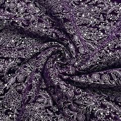 Classic Wine Floral Sequence Thread Embroidery Velvet Fabric