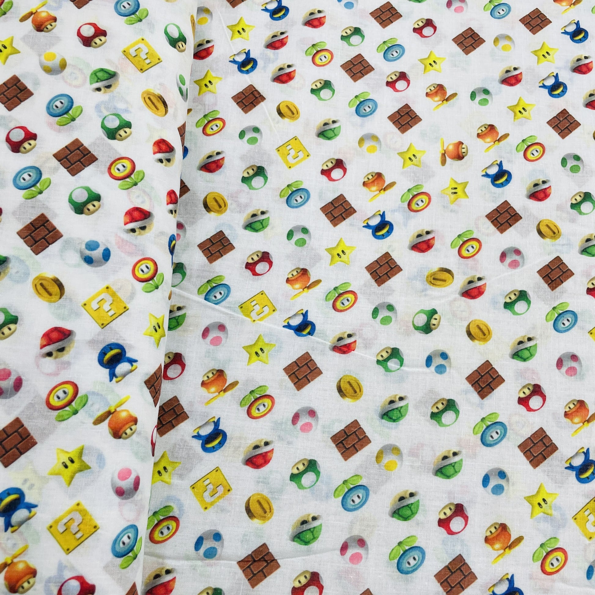 White Kids Print Cotton Fabric