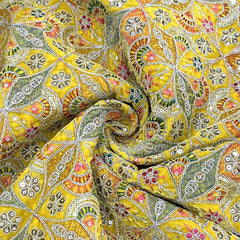 Classic Yellow Traditional Sequence Embroidery Velvet Fabric