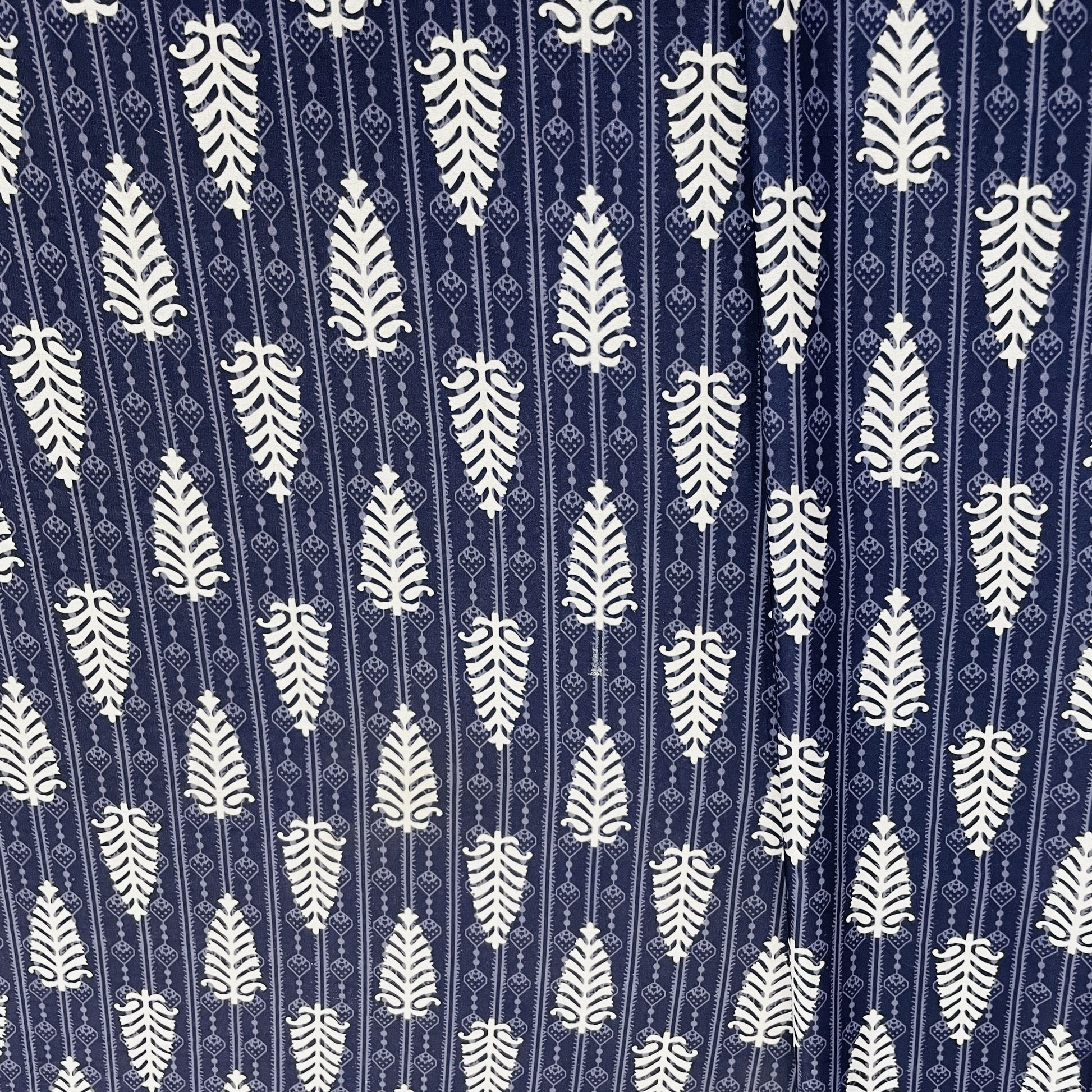 Dark Blue & White Floral Print Crepe Fabric