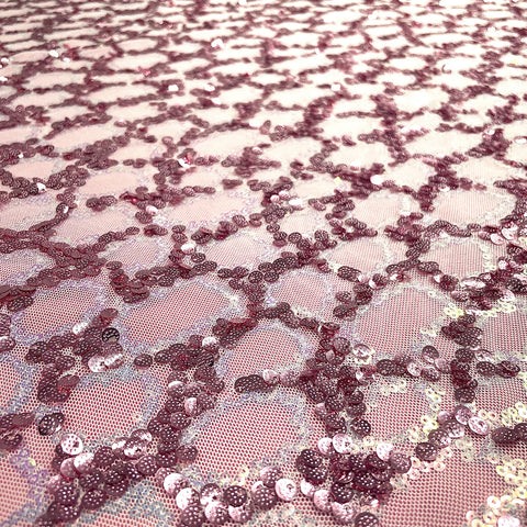Premium Pink Sequence Embroidery Lycra Net fabric'