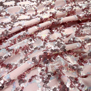Premium Pink Sequence Embroidery Lycra Net fabric