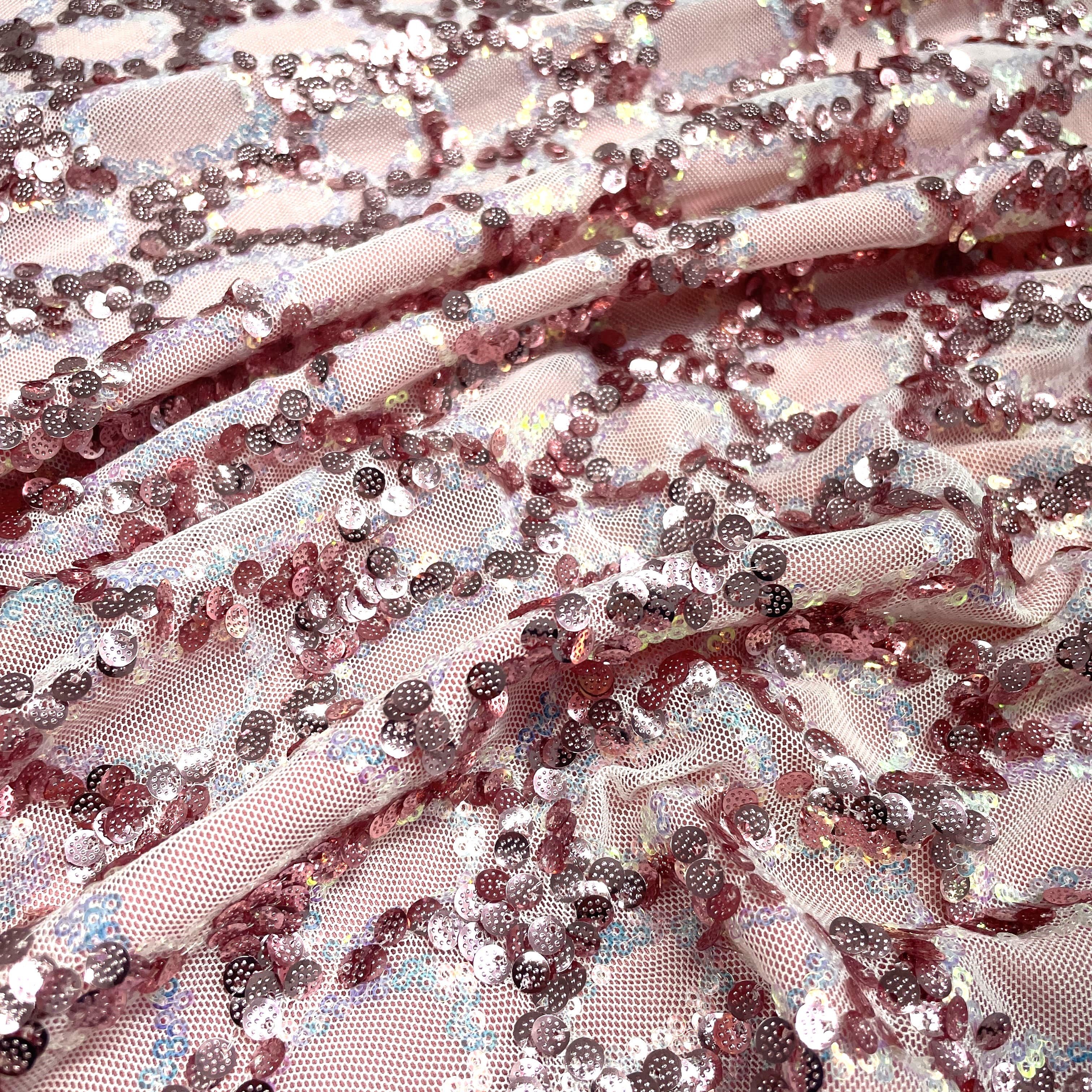 Premium Pink Sequence Embroidery Lycra Net fabric