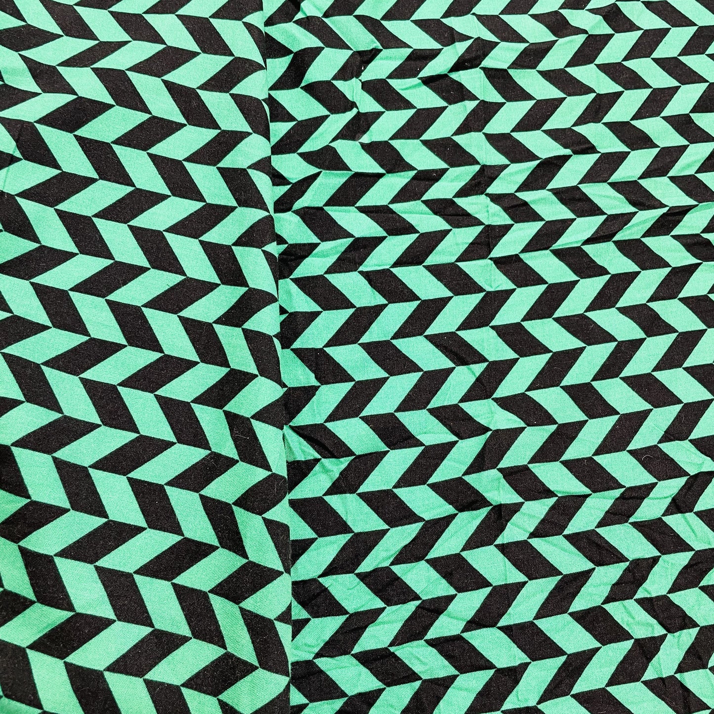 Green & Black Geometrical Print Crepe Fabric