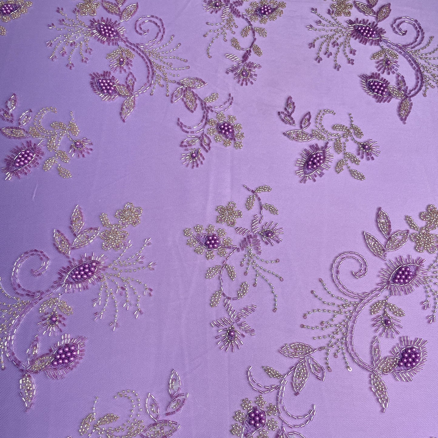 Premium Purple Floral Heavy Pearl Sequins CutDana Embroidery Net Fabric