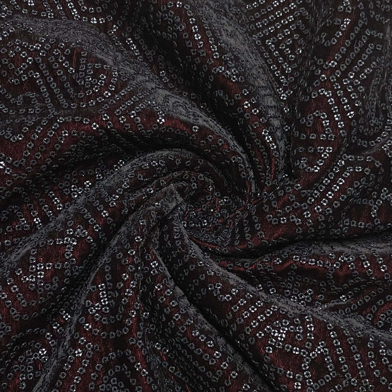 Premium Dark Red Sequence Embroidery Velvet Fabric