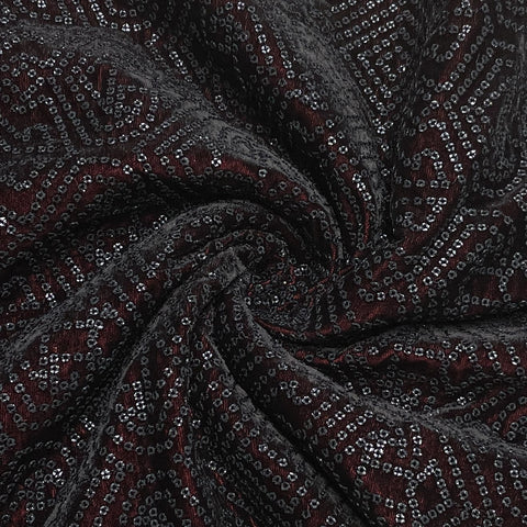 Premium Dark Red Sequence Embroidery Velvet Fabric