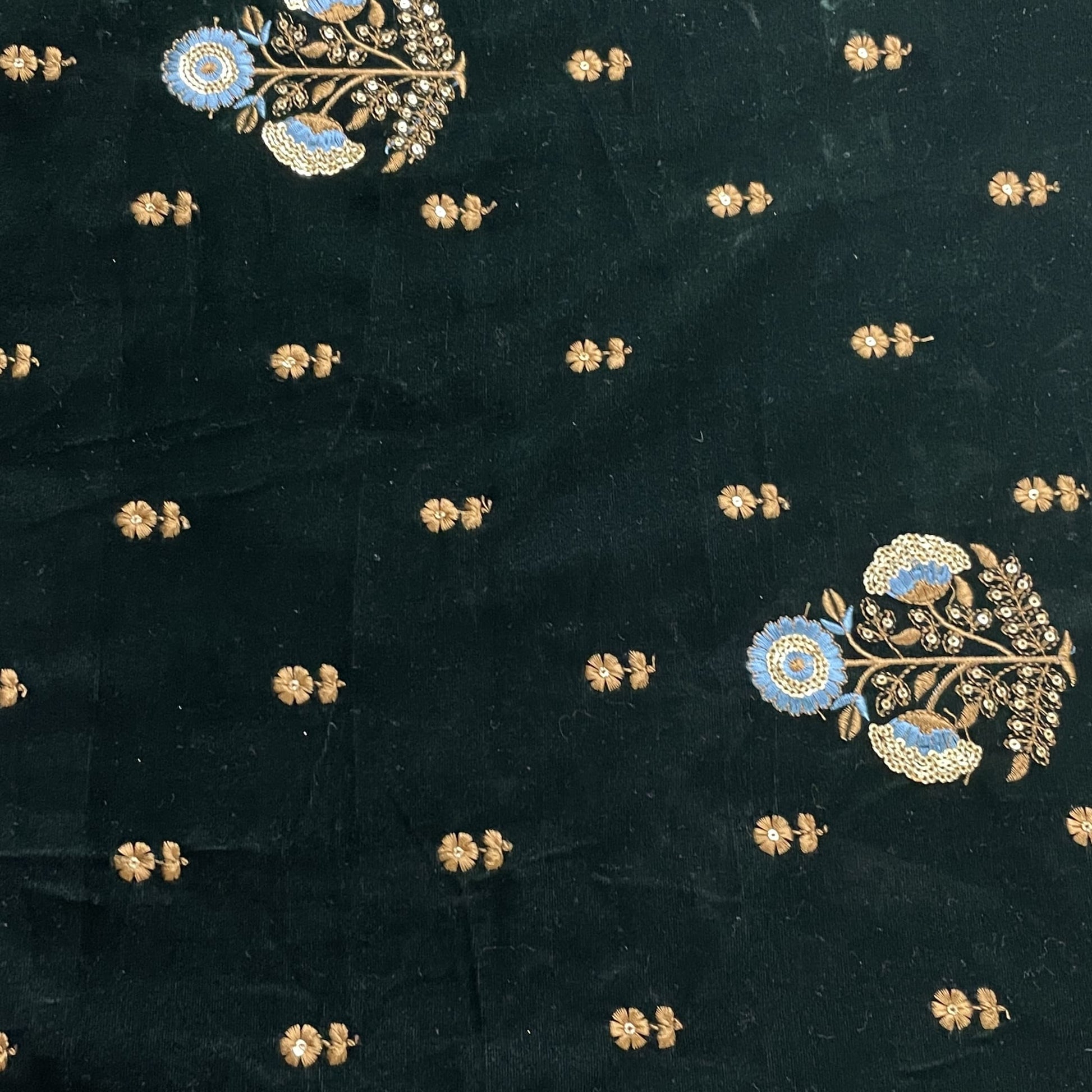 Premium Dark Green Floral Sequence Embroidery Velvet Fabric