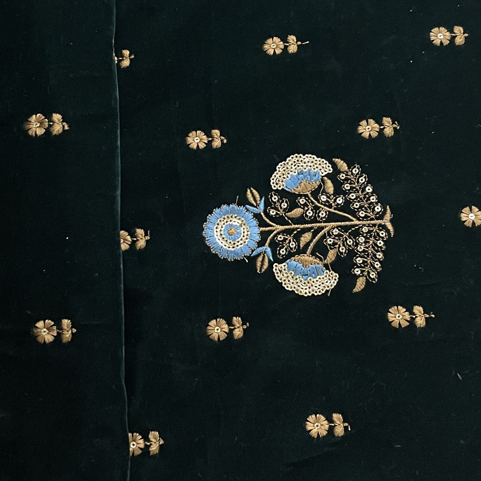 Premium Dark Green Floral Sequence Embroidery Velvet Fabric