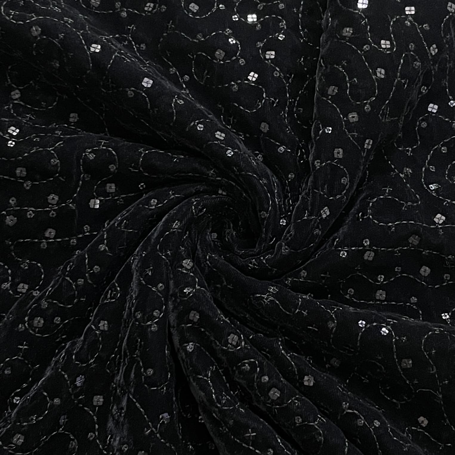 Premium Black Abstract Sequence Embroidery Velvet Fabric