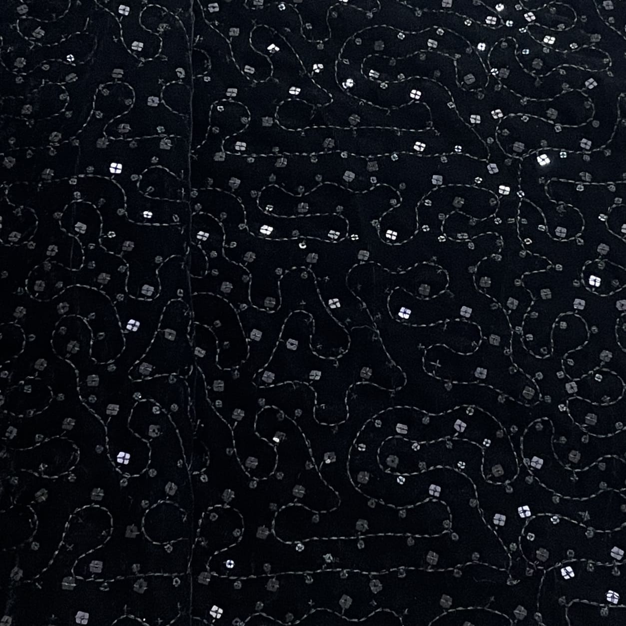 Premium Black Abstract Sequence Embroidery Velvet Fabric