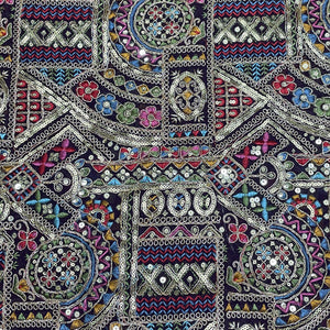 Premium Wine Traditional Zari Sequence Embroidery Georgette Fabric