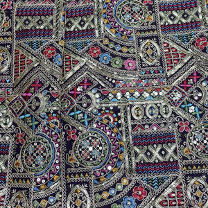 Premium Wine Traditional Zari Sequence Embroidery Georgette Fabric