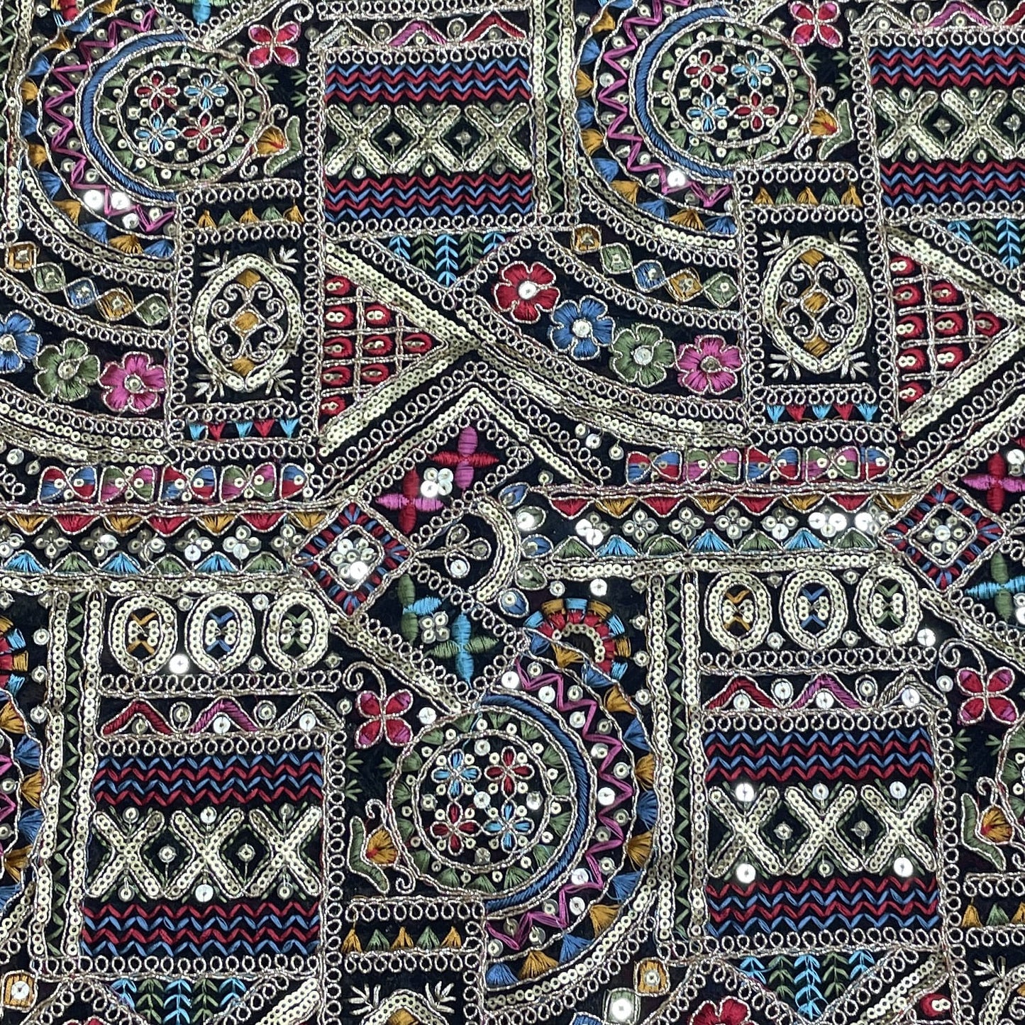 Premium Black Traditional Zari Sequence Embroidery Georgette Fabric