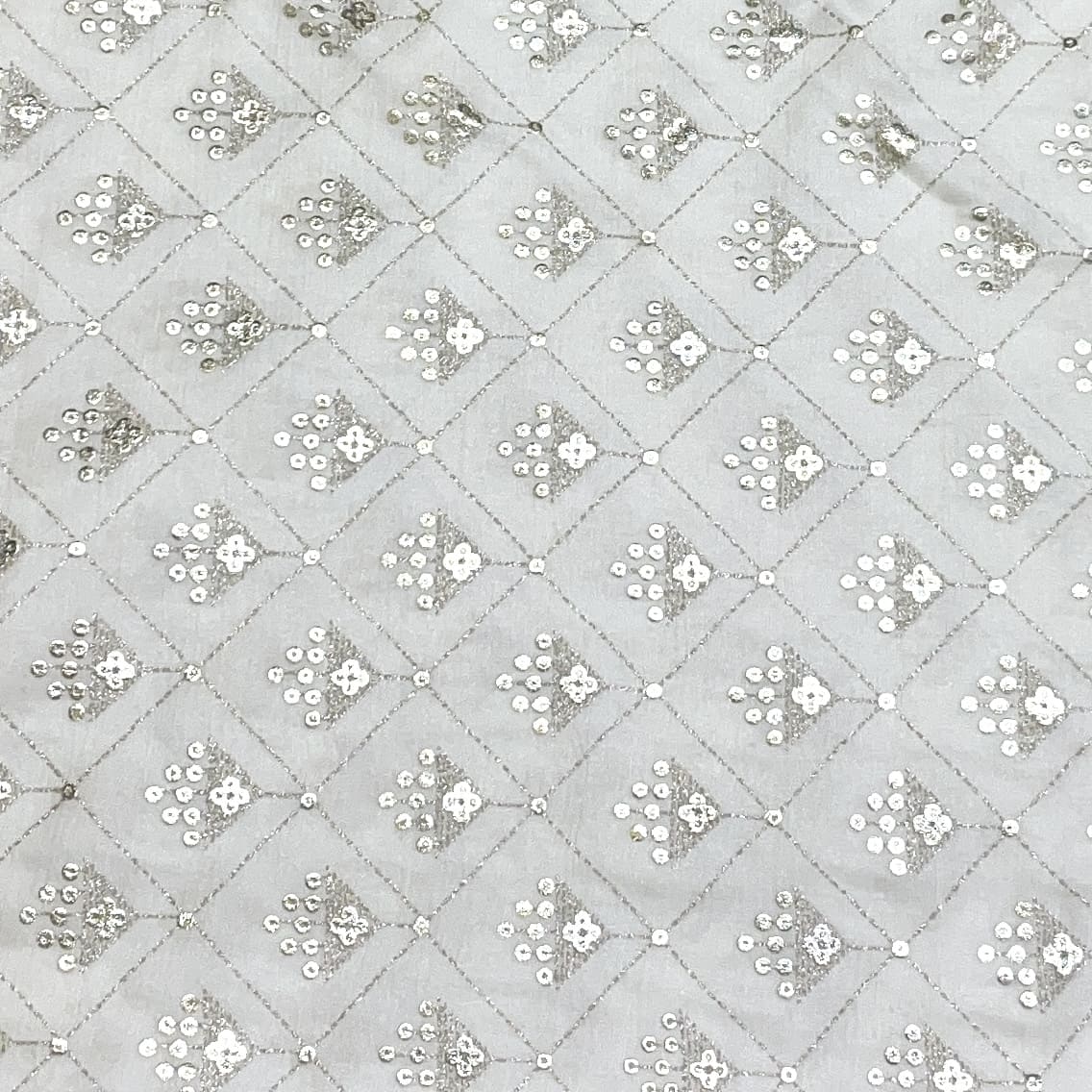 Premium Off White Buti Floral Foil Print Silk Fabric