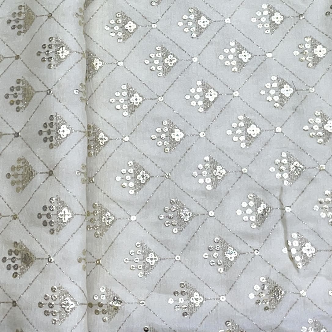 Premium Off White Buti Floral Foil Print Silk Fabric