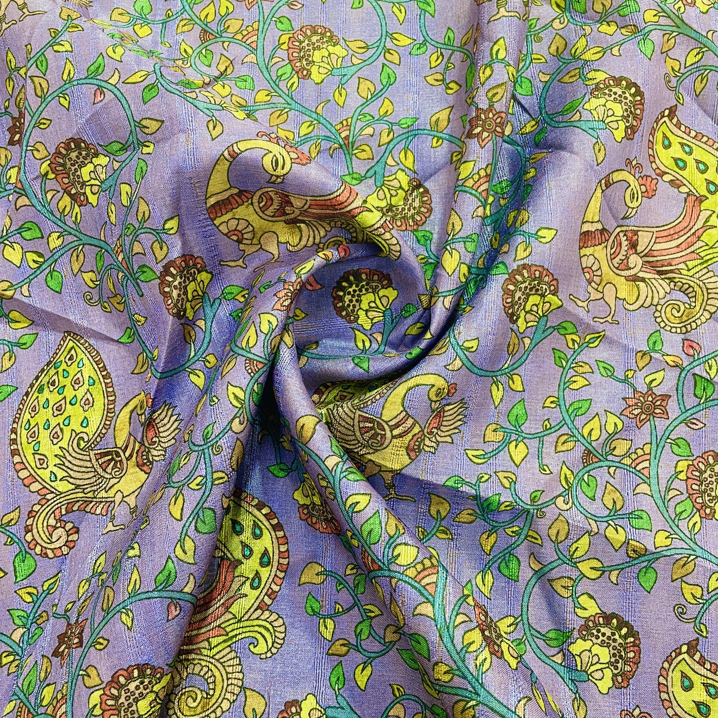 Purple & Multicolor Floral Slub Tusser Silk Fabric