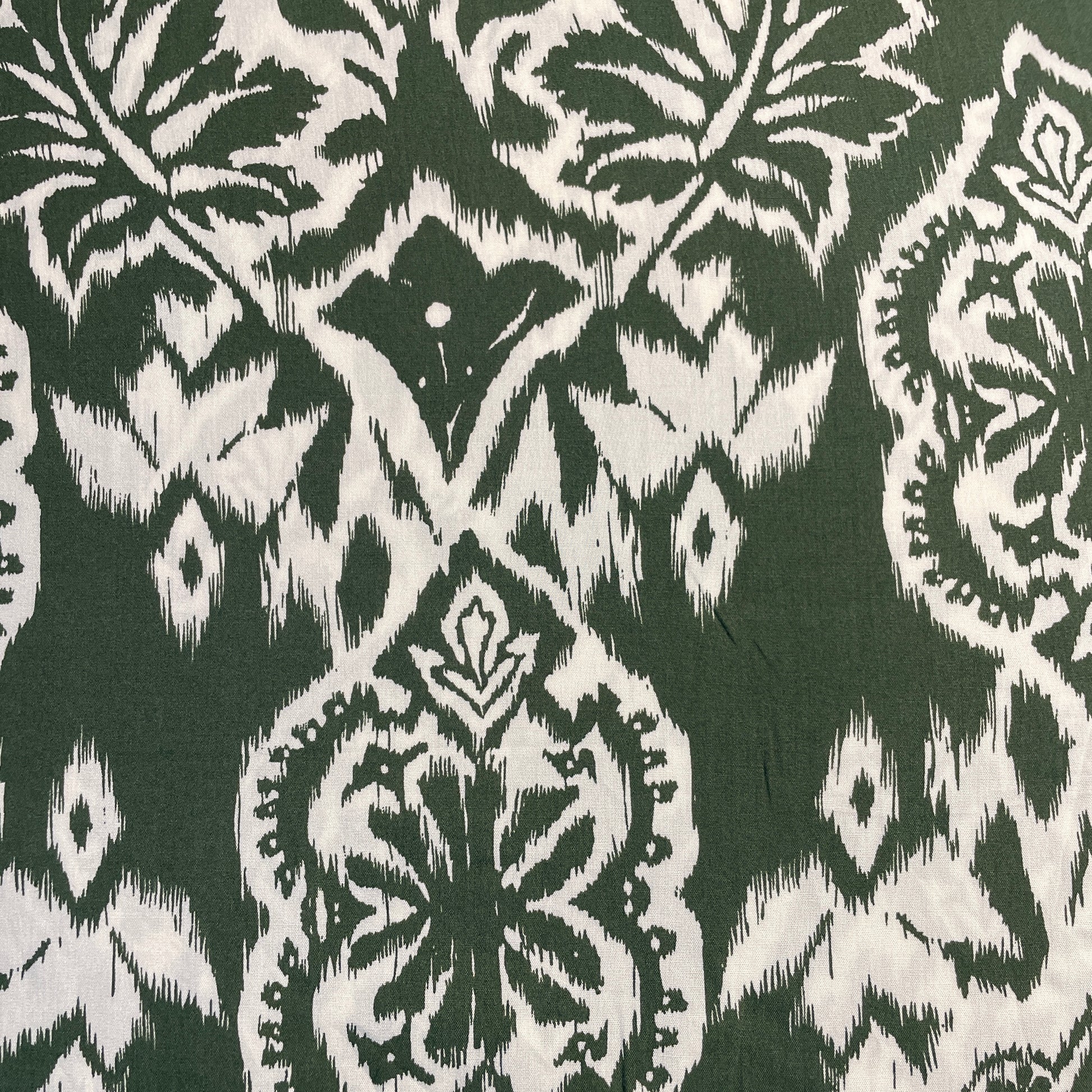 Exclusive White green Ikkat Print Rayon Fabric