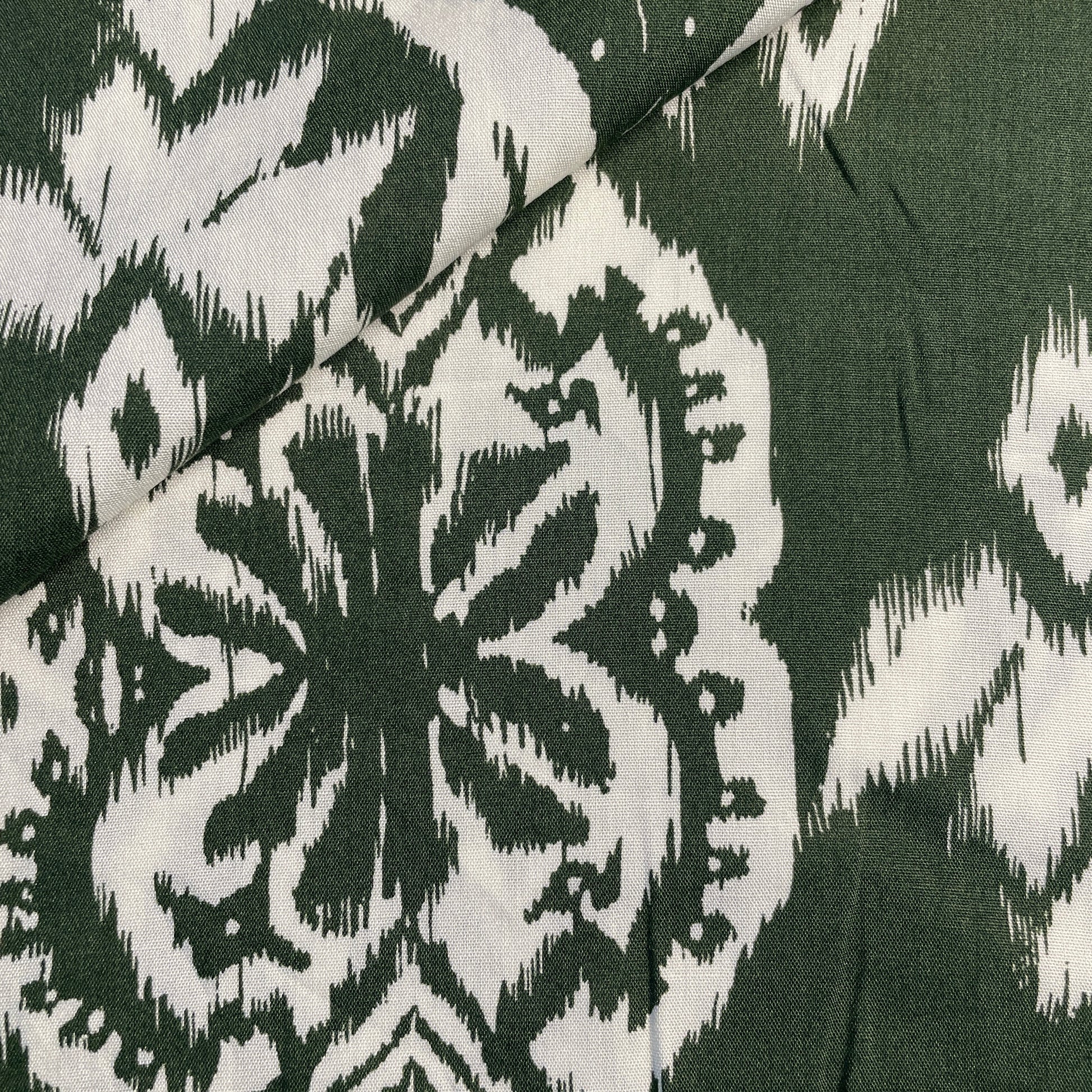 Exclusive White green Ikkat Print Rayon Fabric