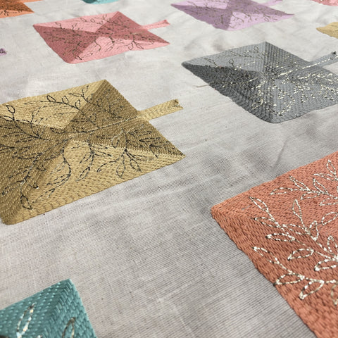 Exclusive White Multicolor Thread Embroidery Cotton Fabric