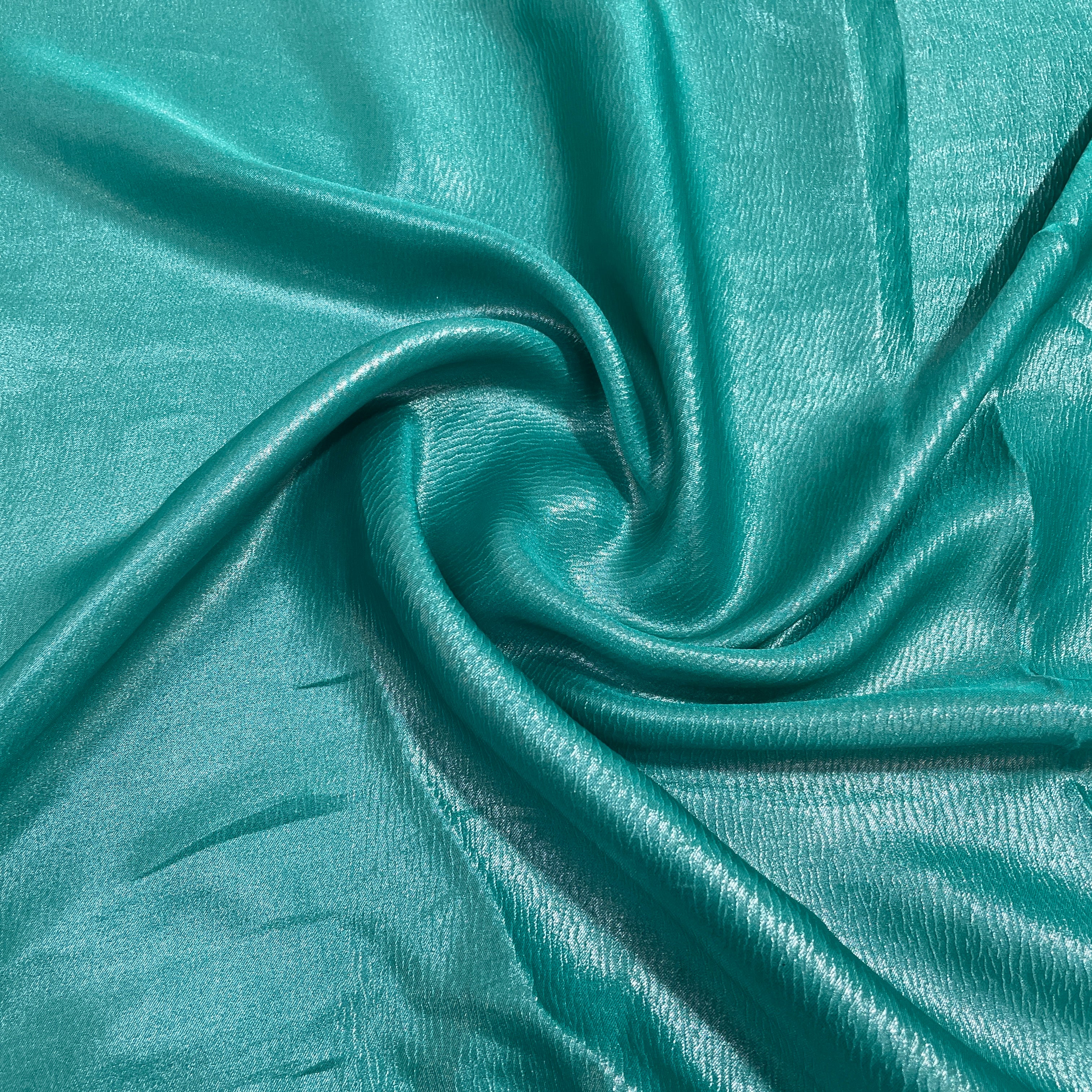 Green Solid Silver Shimmer Georgrette Satin - TradeUNO