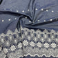 Blue White Floral Schiffli Cotton Denim Fabric - TradeUNO