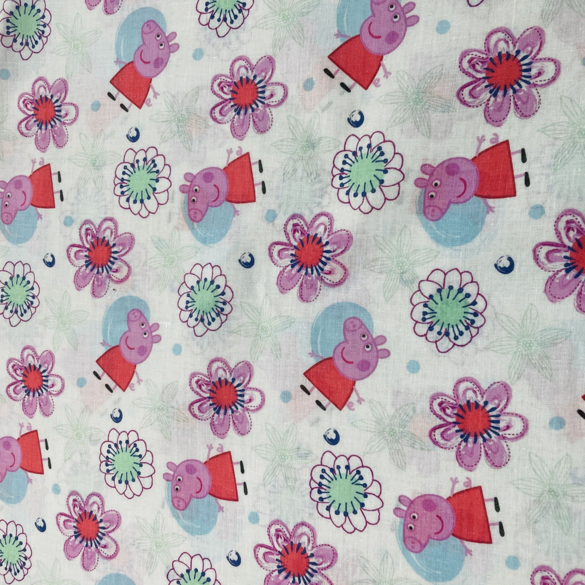 White Kids Print Cotton Fabric