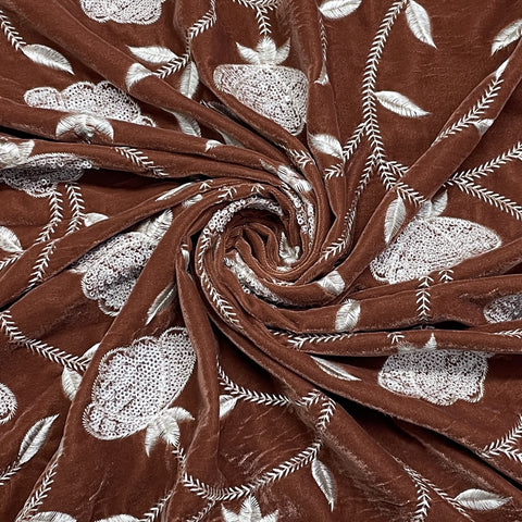 classic dusky orange floral thread embroidery velvet