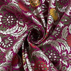 Premium Magenta Pink Floral Zari Khimkhwab Banarasi Silk Fabric