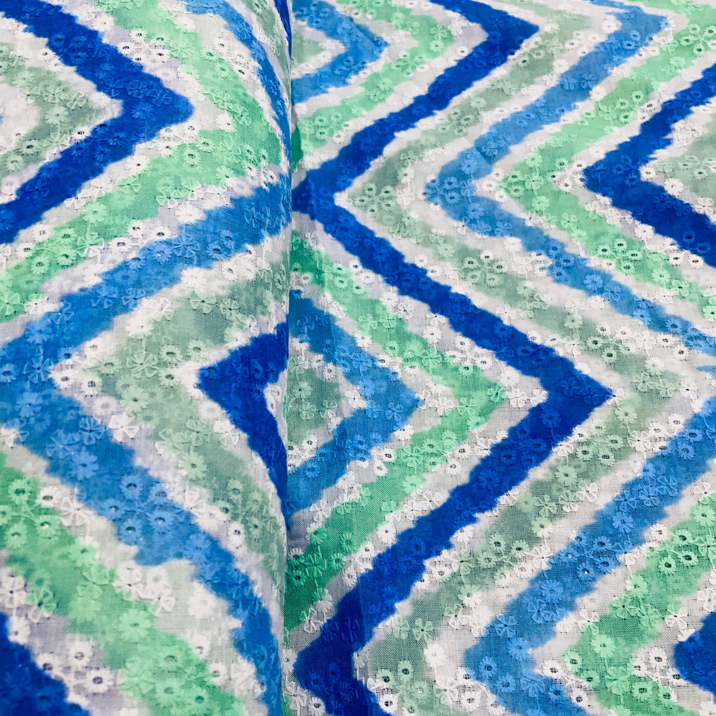 Blue Chevron Embroidery Cotton Schiffli Fabric