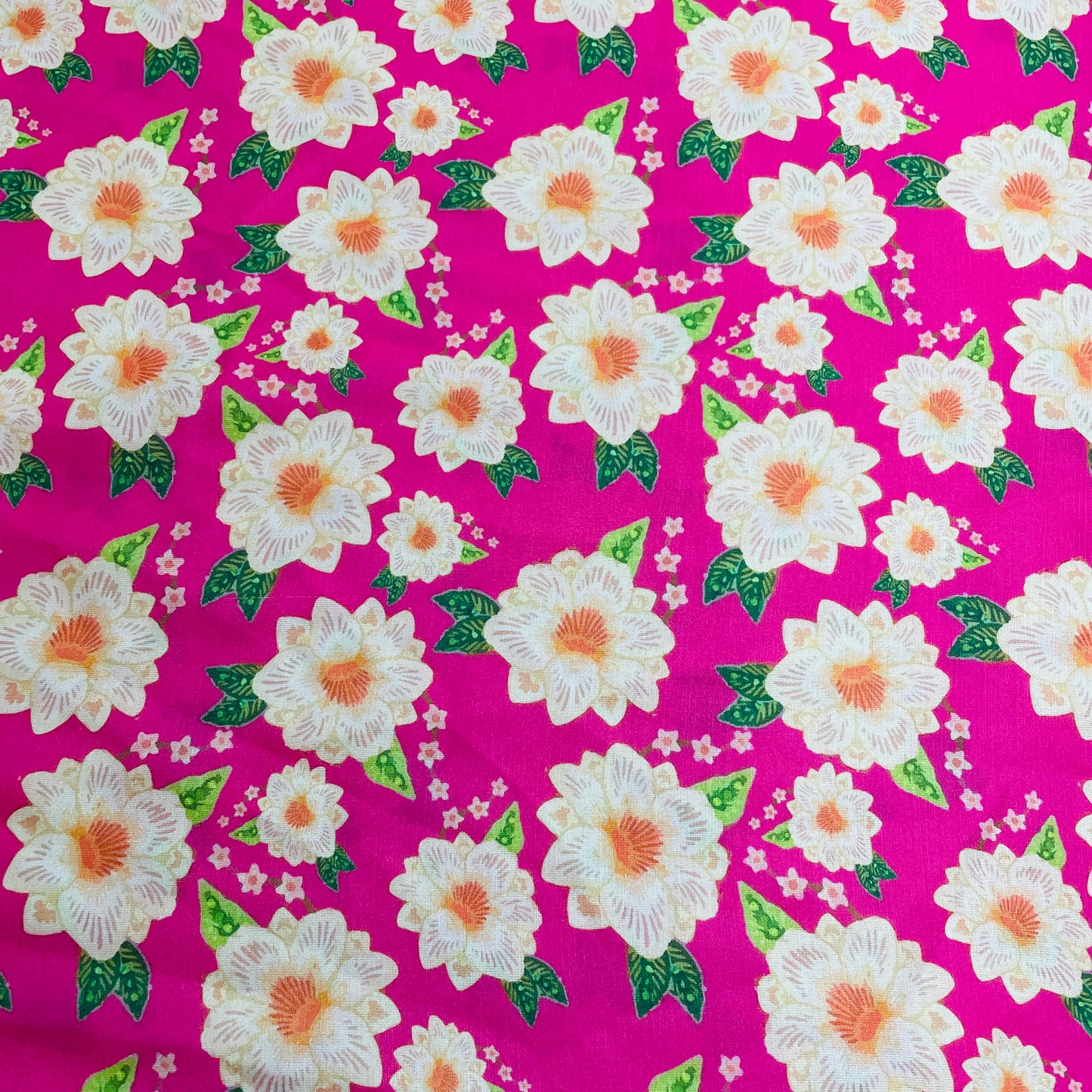 Pink Cream Floral Print Modal Satin - TradeUNO