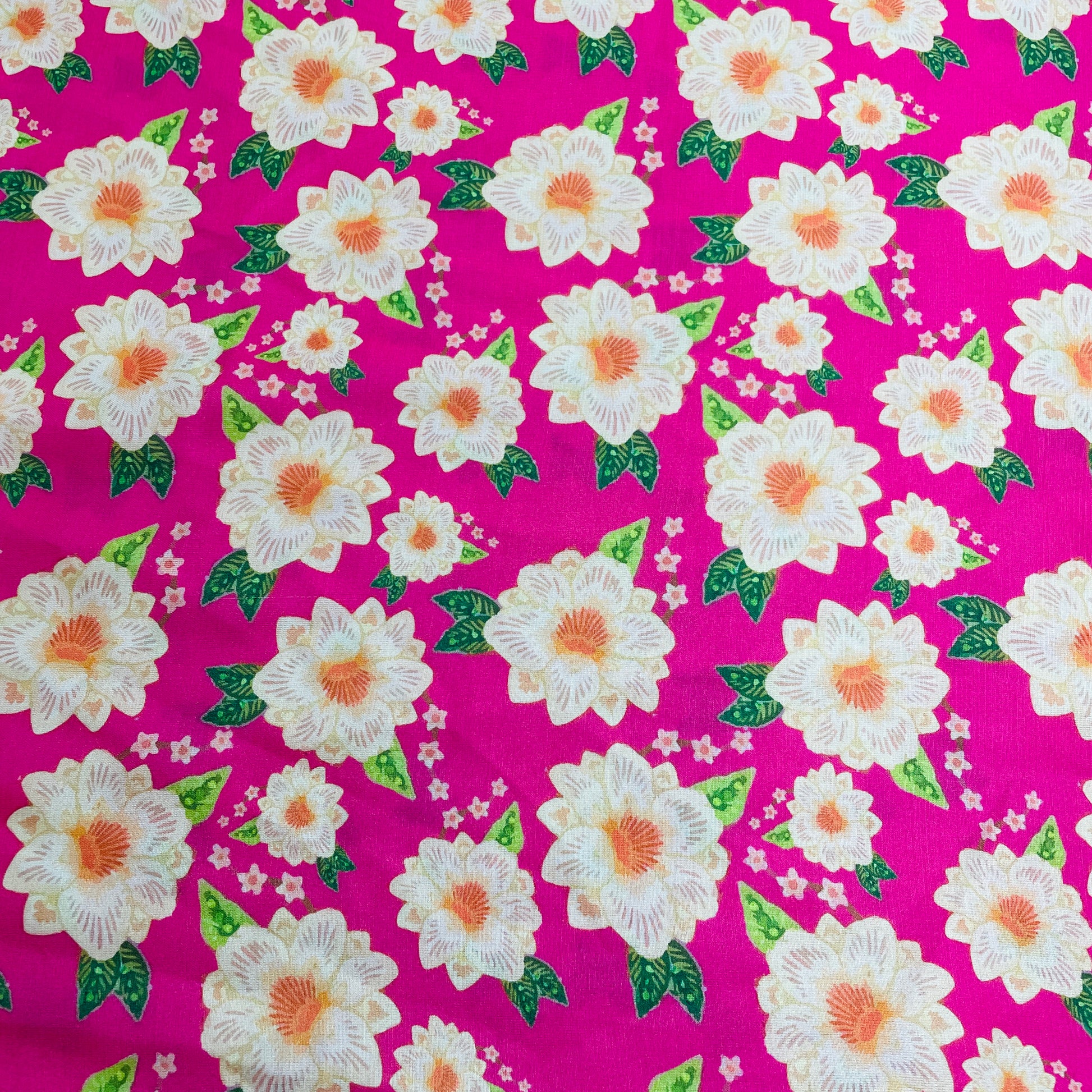 Pink Cream Floral Print Modal Satin - TradeUNO