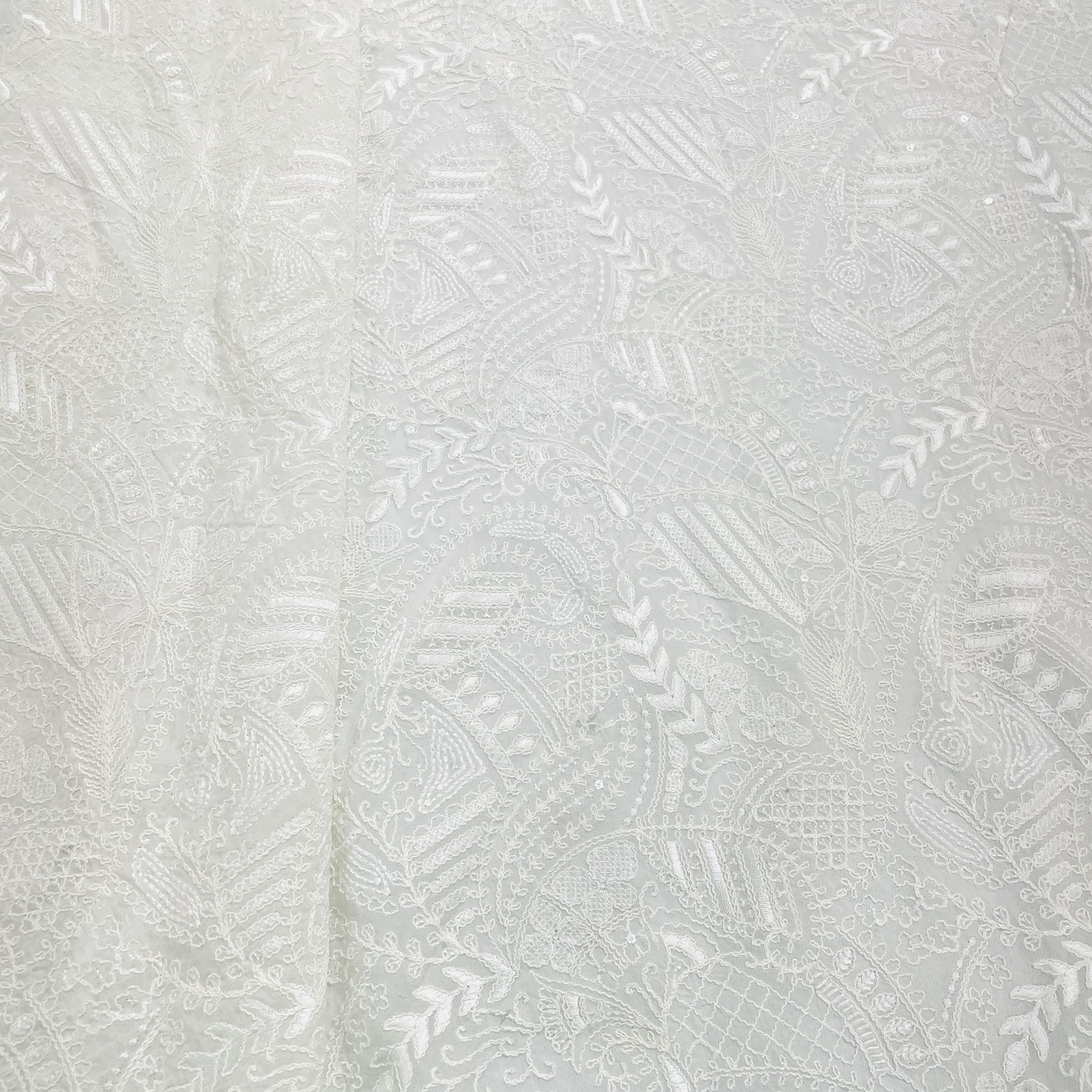 White Floral Sequence Embroidery Dyeable Organza Fabric