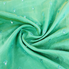 exclusive sea green shimmer with mirror work sequence tissue fabric