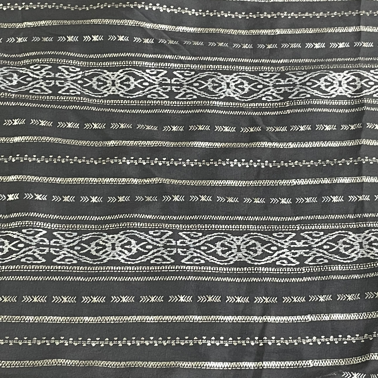 Classic Grey Gold Stripes Foil Print Silk Fabric