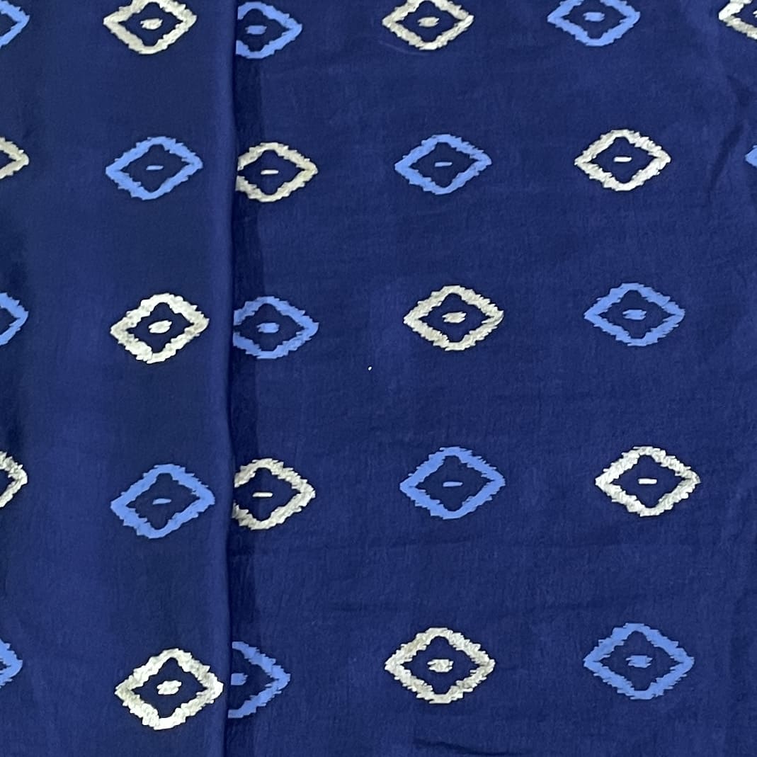 Classic Blue Gold Foil Print Silk Fabric