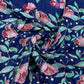 Classic Blue Multicolor Floral Sequence Pearl Embroidery Natural Crape Fabric