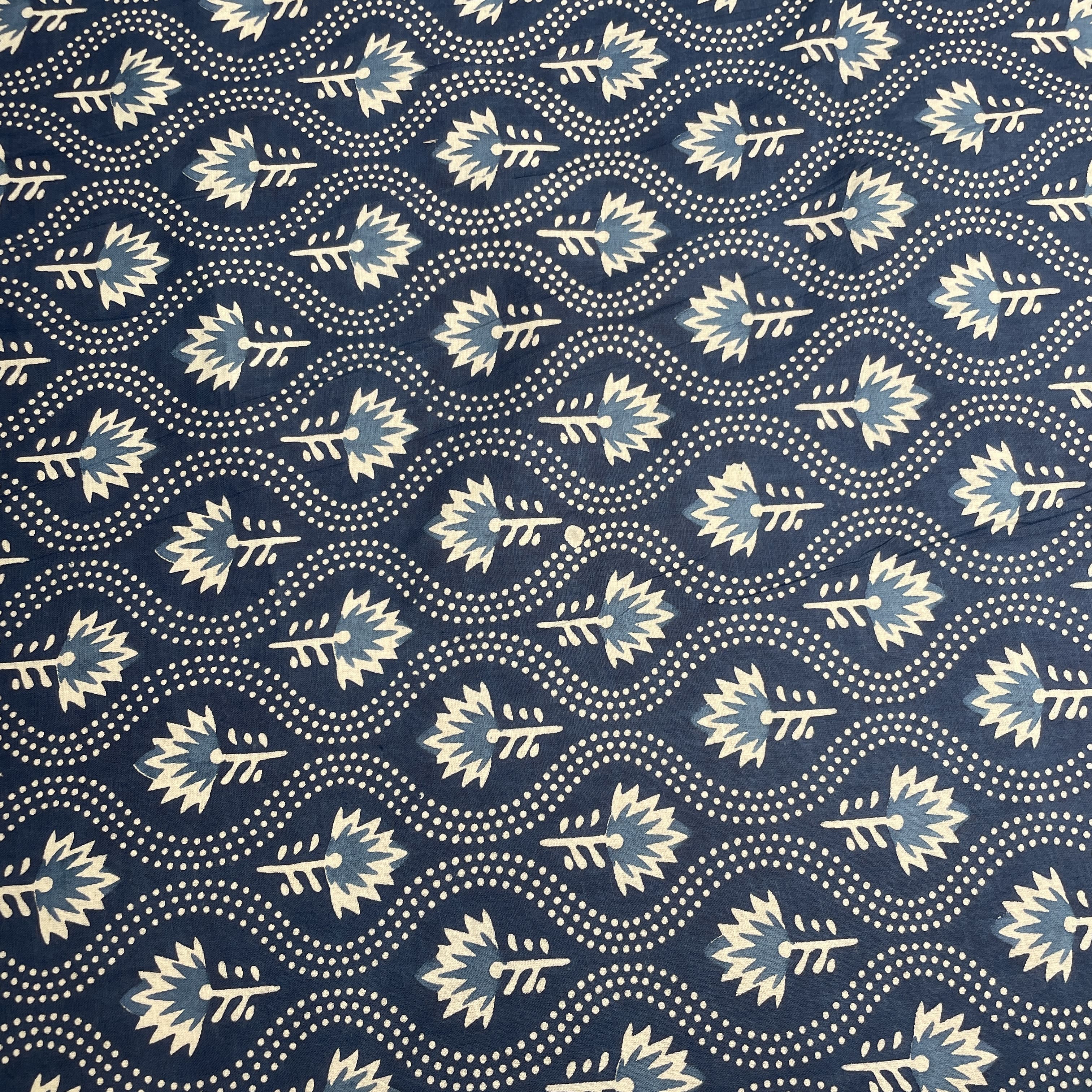Navy Blue Dabu Print Cotton Fabric