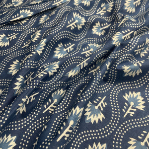Navy Blue Dabu Print Cotton Fabric