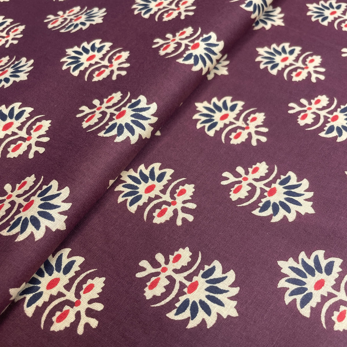 Maroon Handblock Print Cotton Fabric