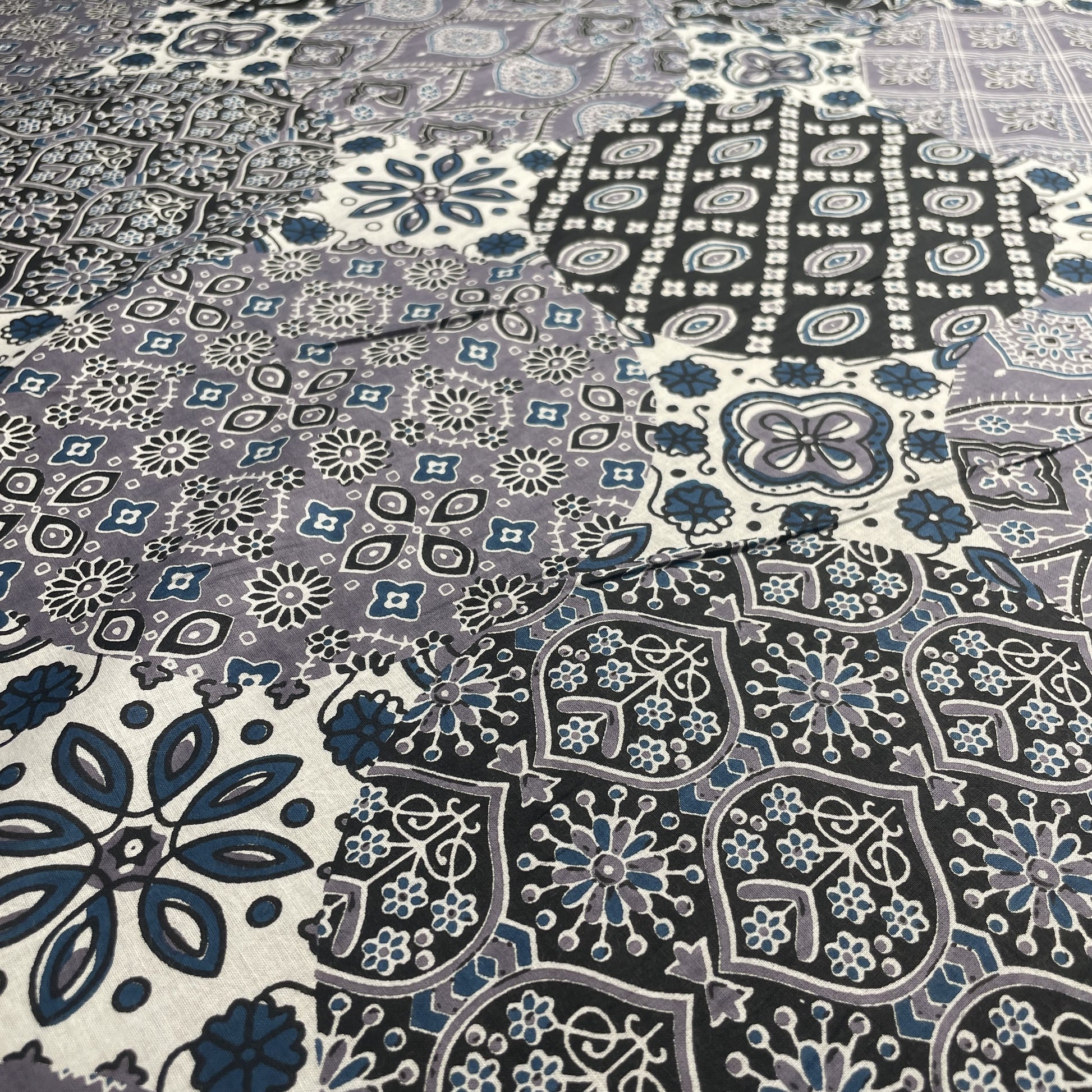 Grey Black Ajrakh Print Cotton Fabric
