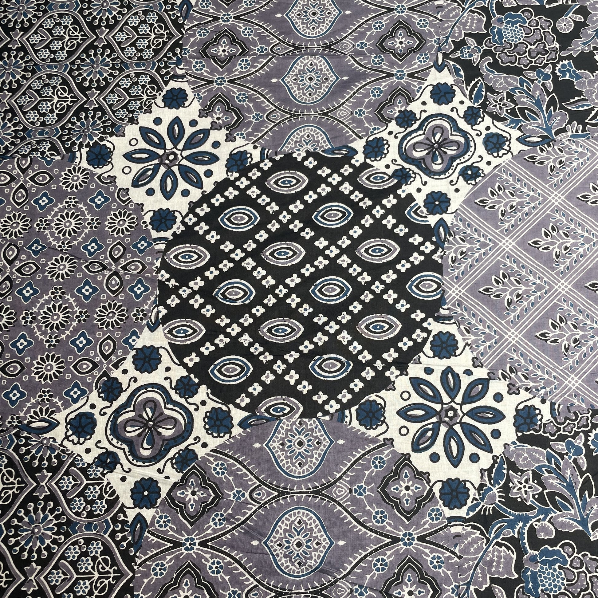 Grey Black Ajrakh Print Cotton Fabric
