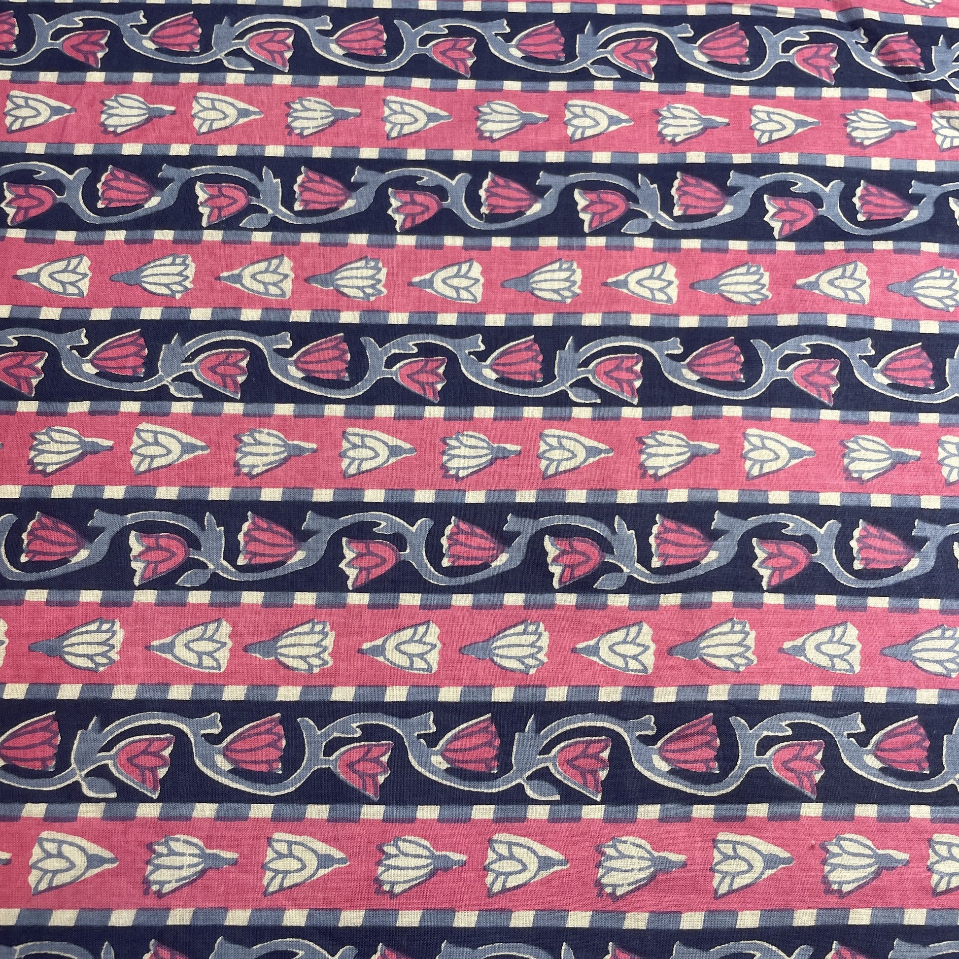 Pink Blue Flower Print Cotton Fabric