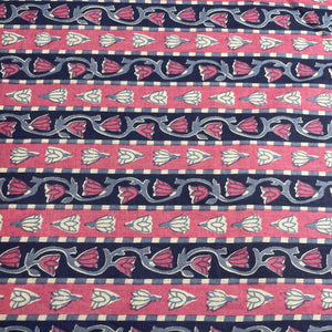 Pink Blue Flower Print Cotton Fabric
