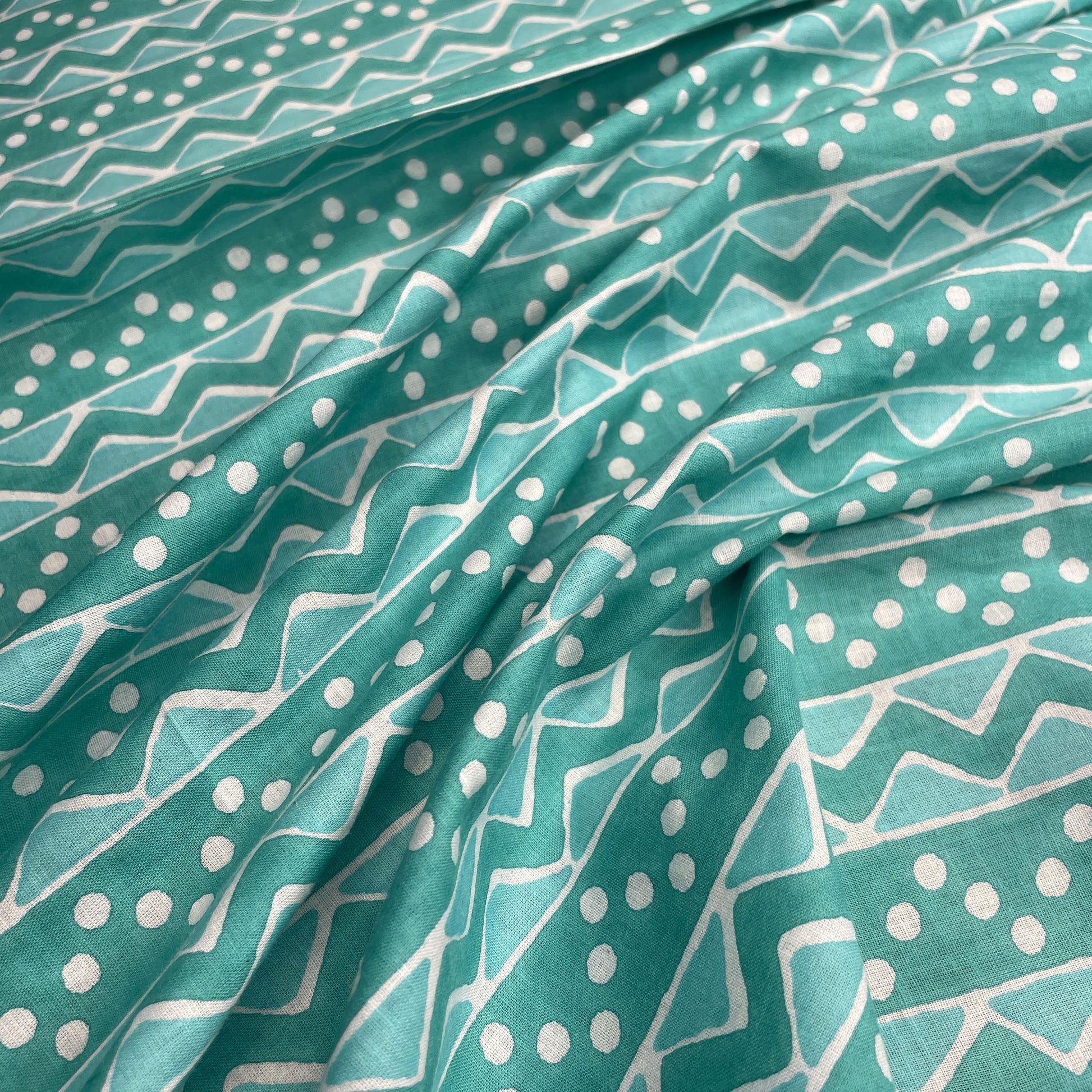 Sea Green Chevron Print Cotton Fabric