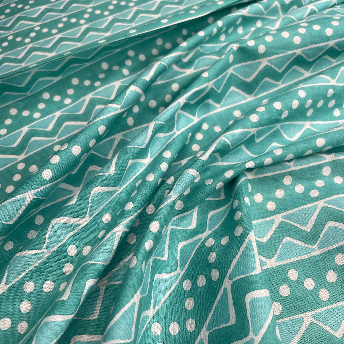 Sea Green Chevron Print Cotton Fabric
