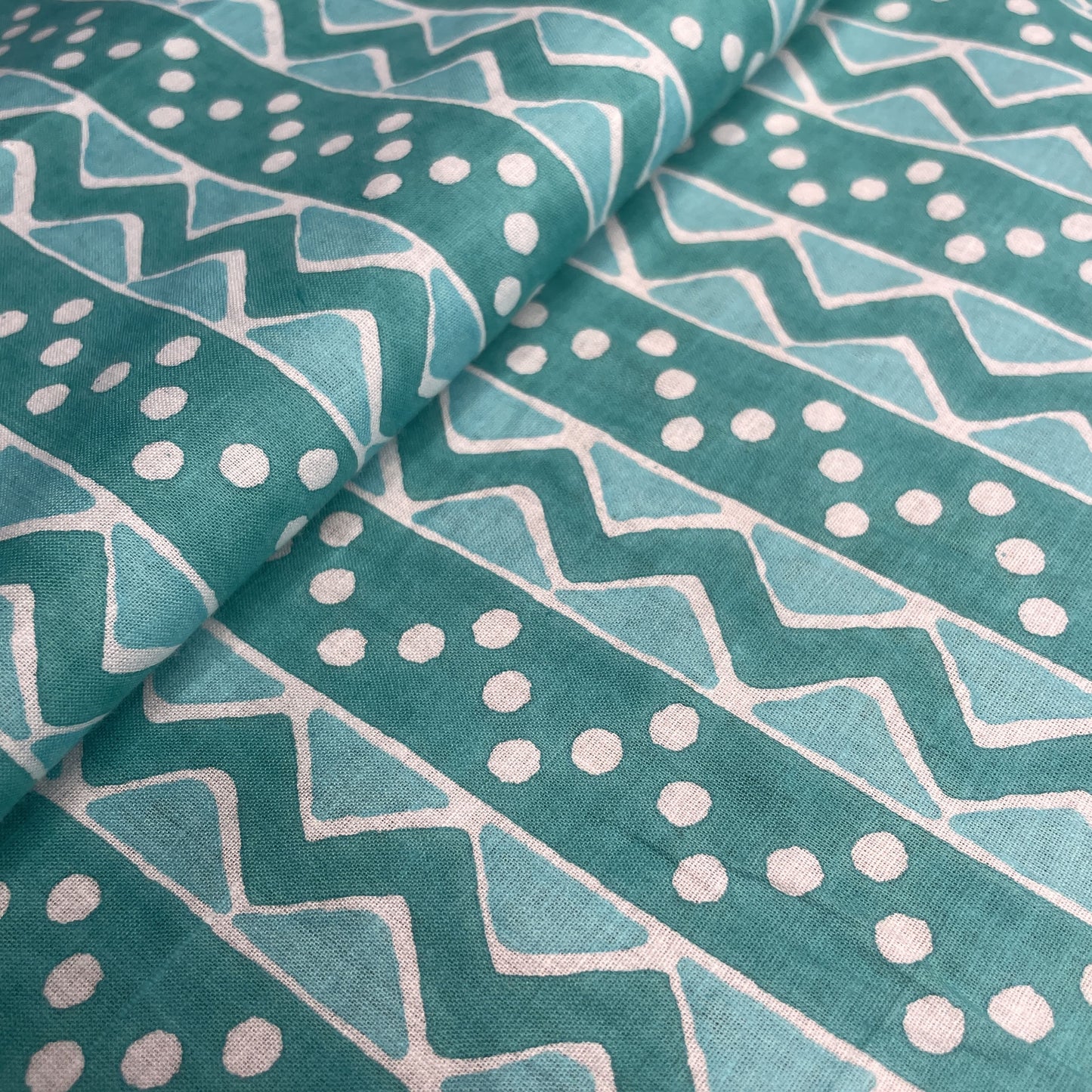 Sea Green Chevron Print Cotton Fabric