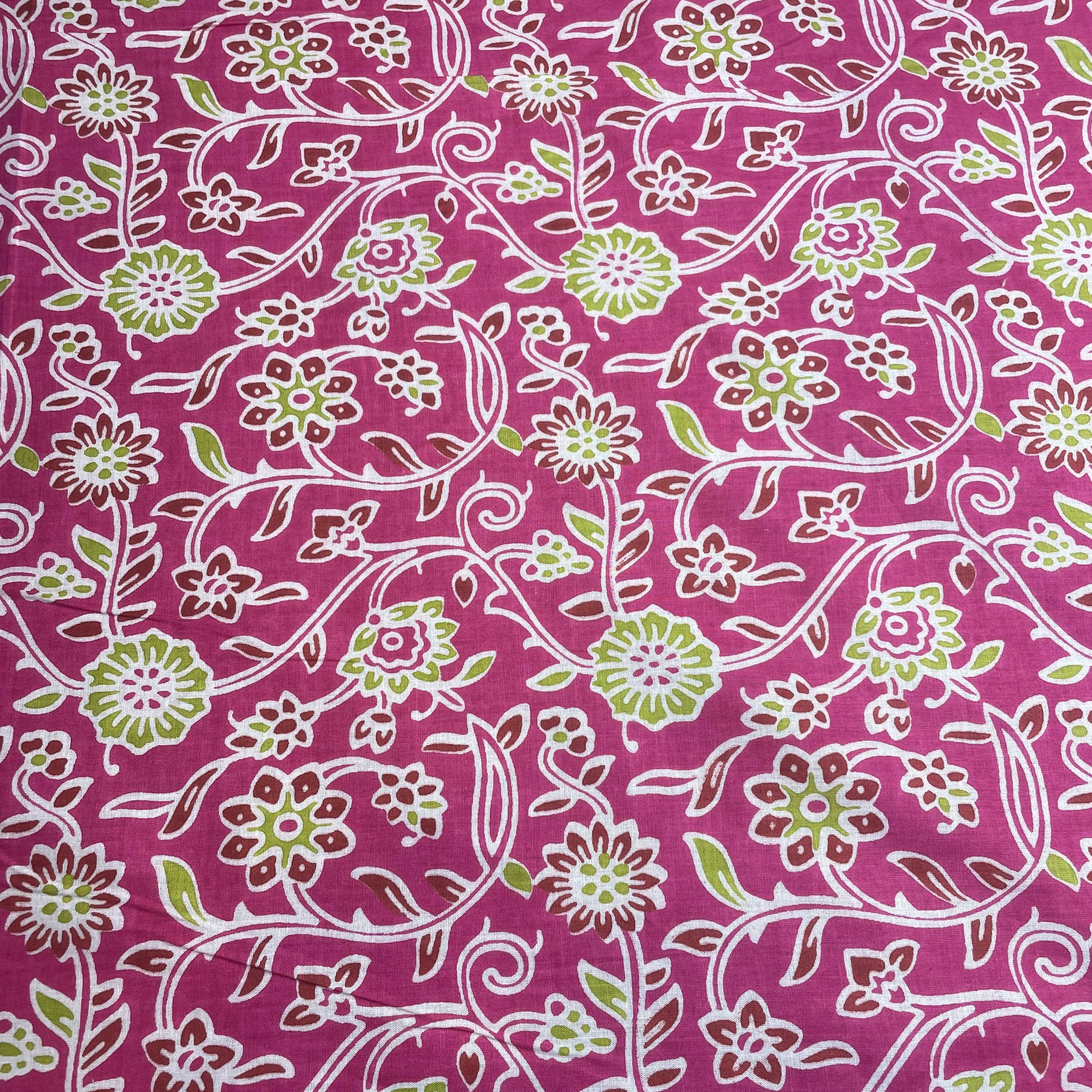 Pink Red Flower Print Cotton Fabric