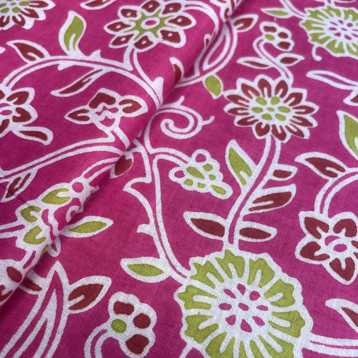Pink Red Flower Print Cotton Fabric